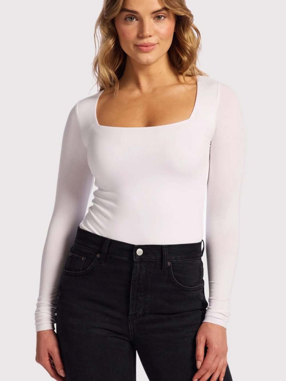 nuuds Long Sleeved Square Neck Bodysuit - White